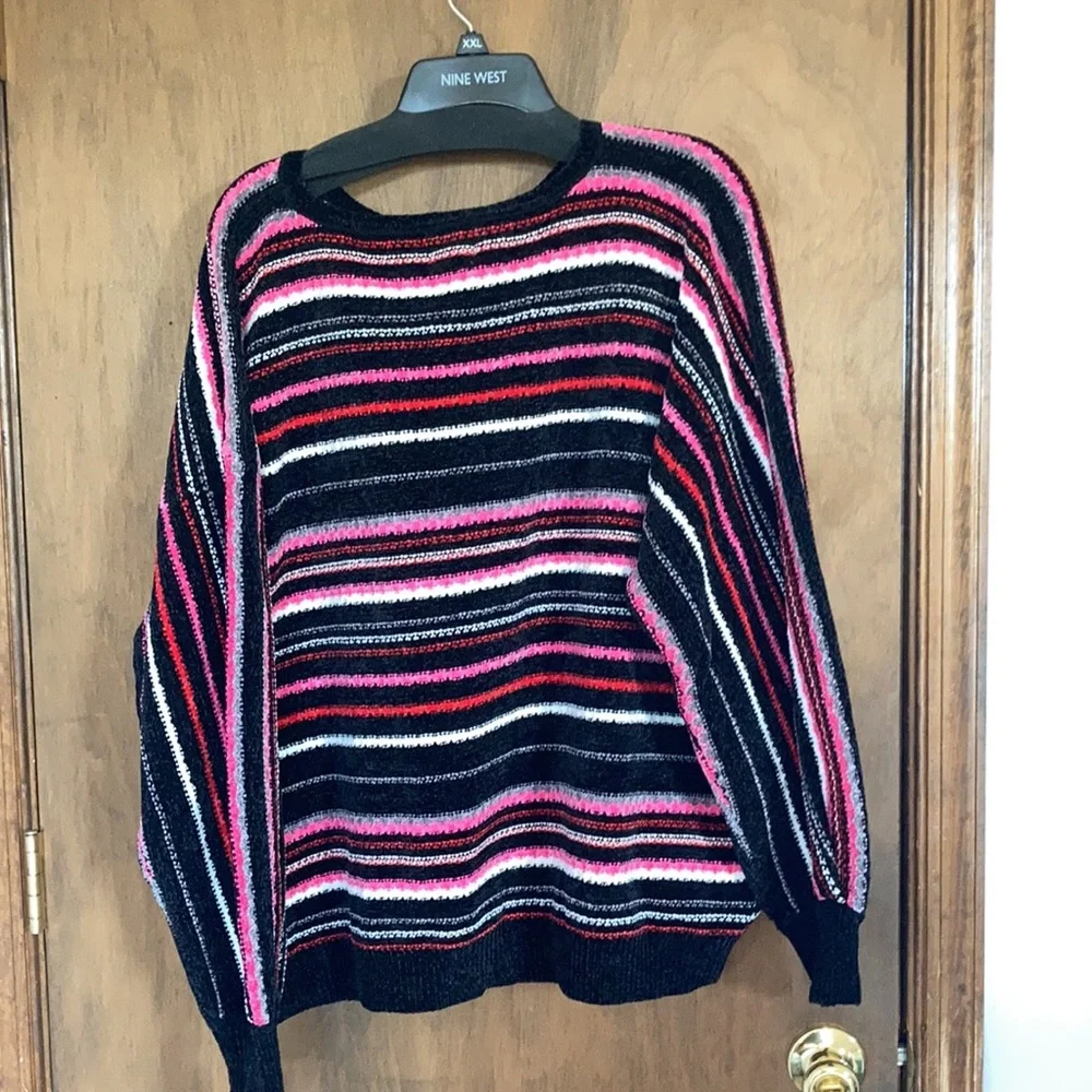 Ruby Rd sweater stripes black with pink red white gray casual office size 3X - Picture 14 of 17